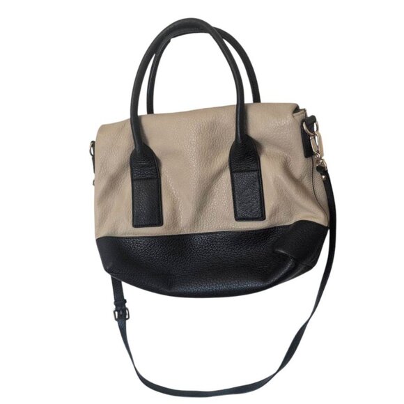 VTG Kate Spade NY Cream/Black Fold Over Handbag Tassel Pebbled Crossbody Strap - Picture 2 of 6